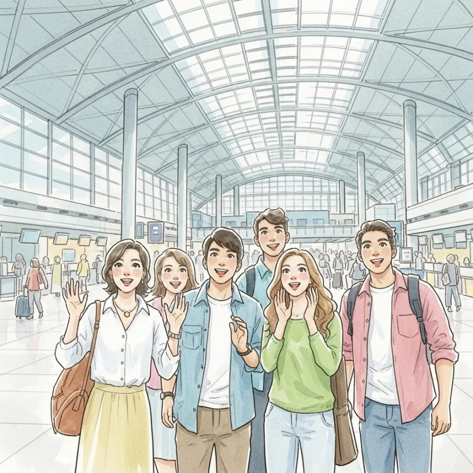 공항에 도착한 파코와 친구들의 설렘.