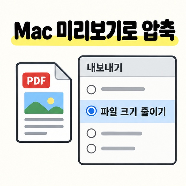 Mac 미리보기로 압축 제목 아래 PDF 문서 옆 내보내기 설정창에서 파일 크기 줄이기 항목이 선택된 그림