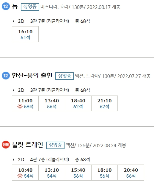 김해율하 CGV 상영시간표