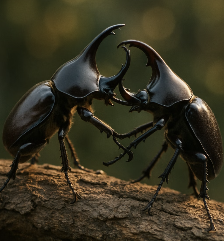 들어 올리는 뿔 vs 집어 던지는 큰턱