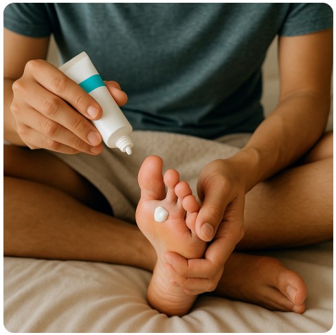 무좀에 약 바르는 이미지