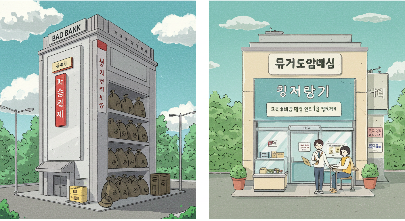 배드뱅크와 신용회복위원회의 차이를 보여주는 그림