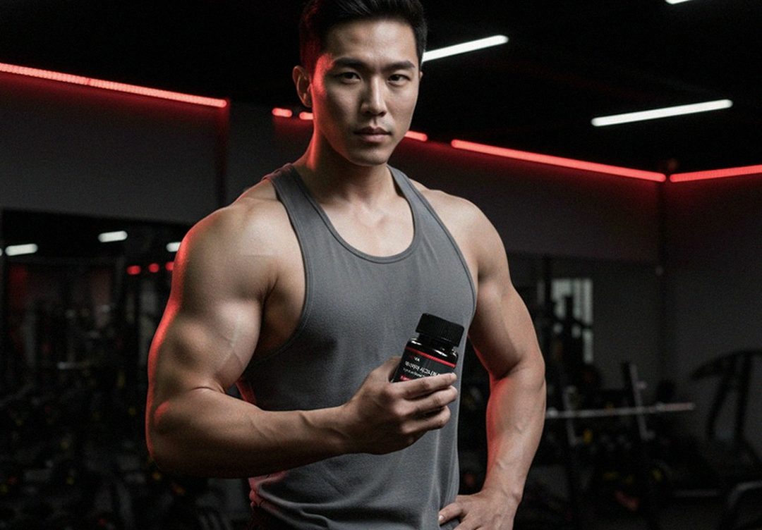 Korean Asian man in 40s searching supplement on smartphone