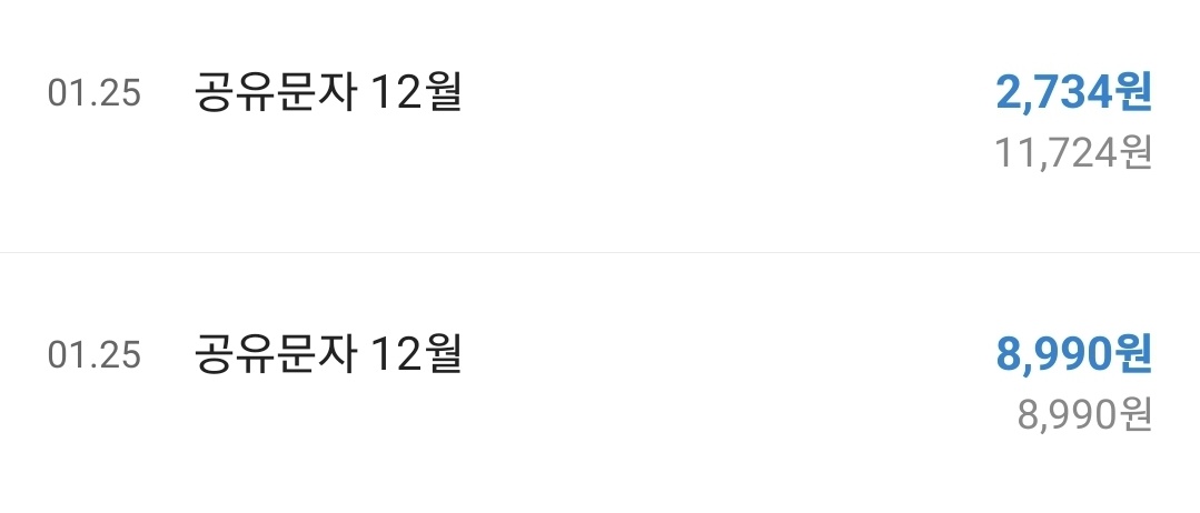 12월 공유문자 수익