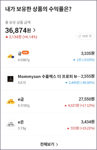 야금야금 보유 상품 수익률 확인 화면