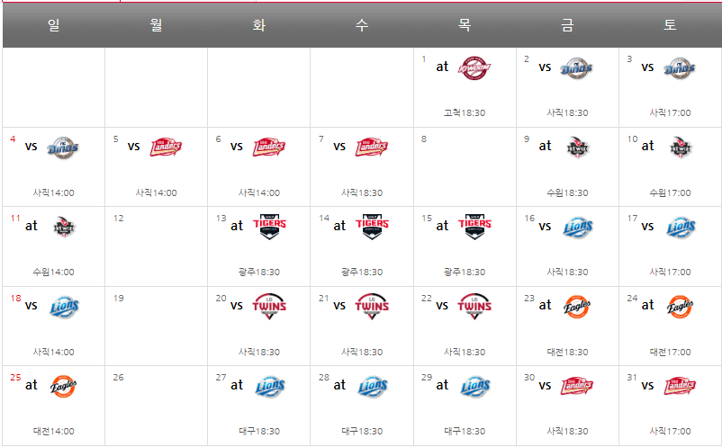 롯데 자이언츠 5월 경기일정