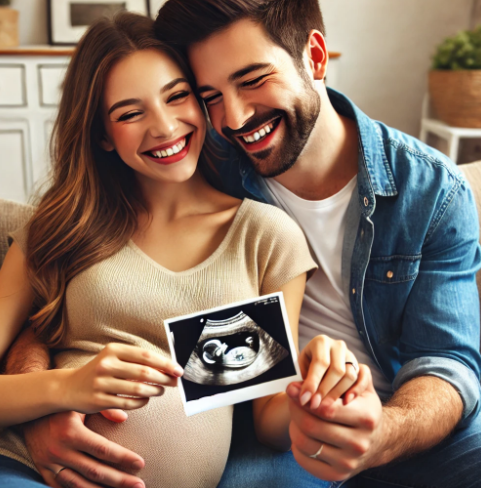 임신한 여자와 다정한 남편 이미지