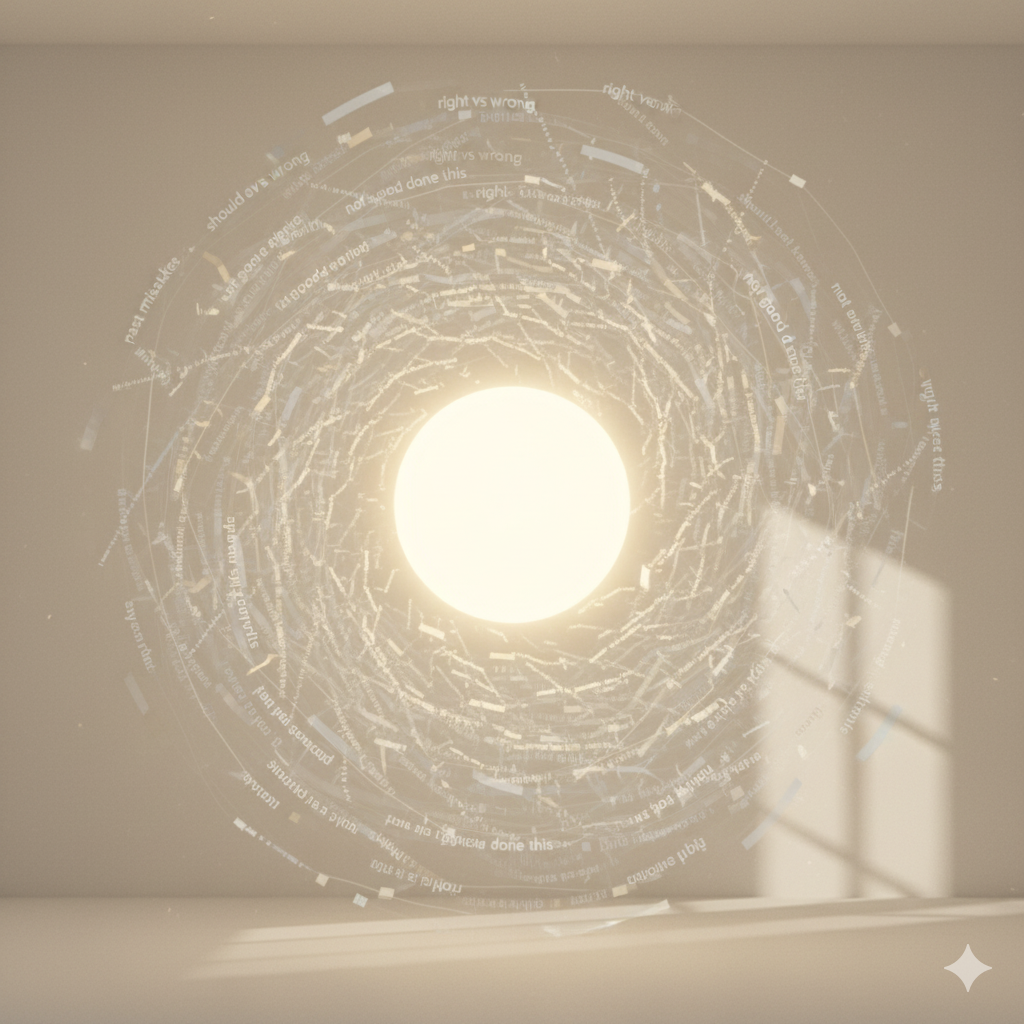 이 목소리는 외부 세상을 통제할 수 없으니, 최소한 마음속에서라도 세상을 바꾸려 시도하며 우리에게 '통제하고 있다'는 환상을 심어줘요. 이 끊임없는 내면의 재잘거림은 우리의 에너지를 고갈시키고 진정한 내면의 자유를 방해해요.