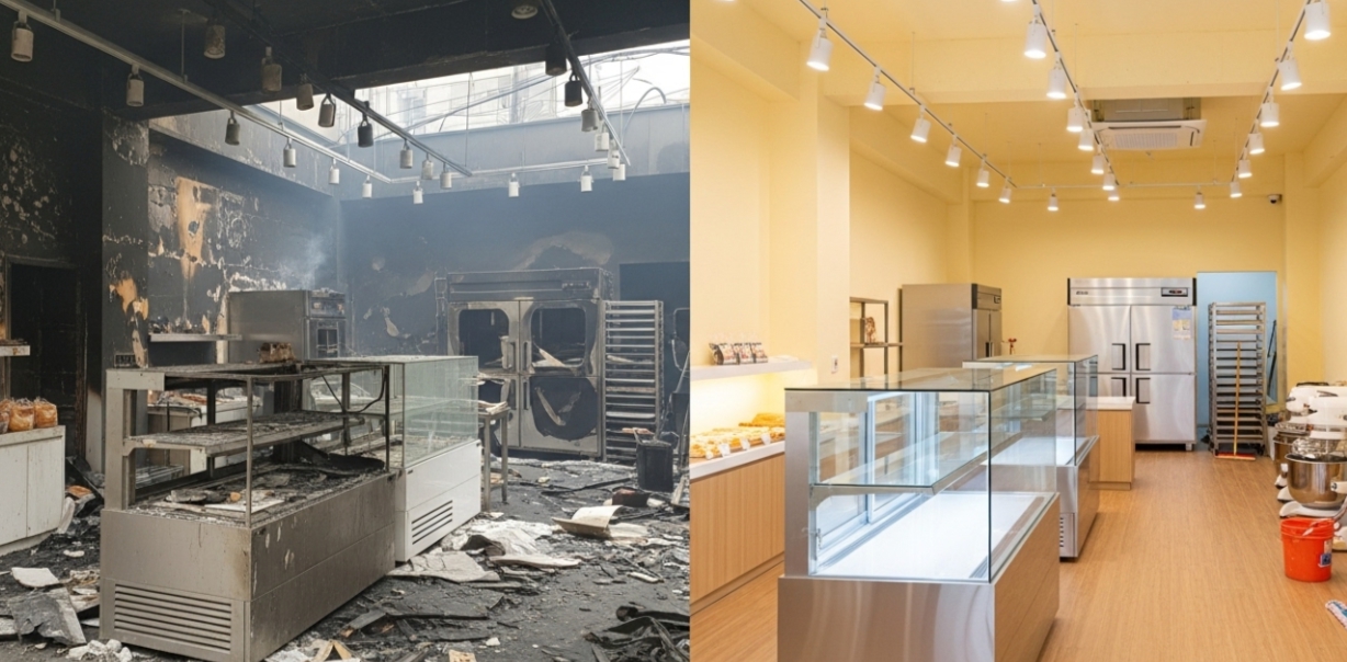 광주 화재복구 전과 후 모습