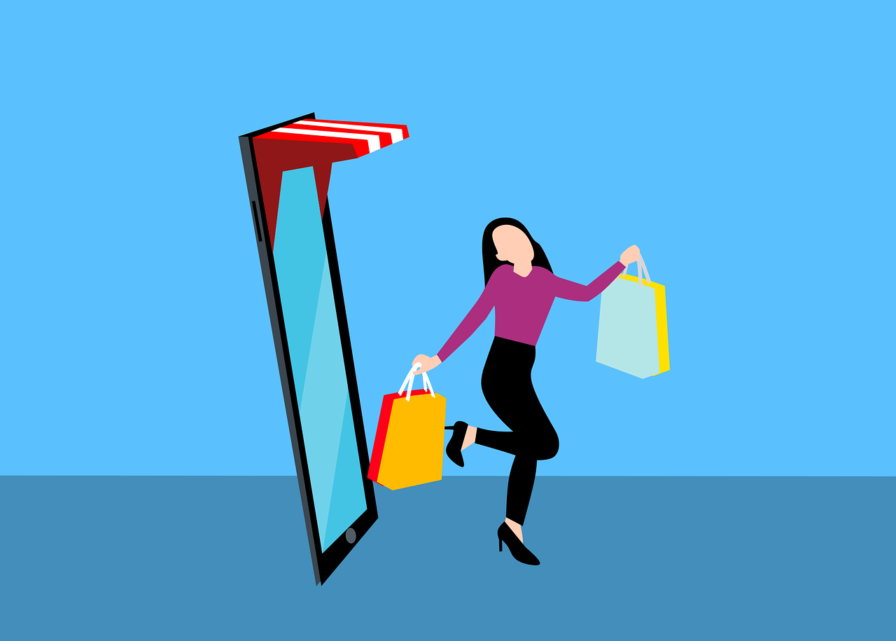 여자가 즐겁게 쇼핑하는 그림