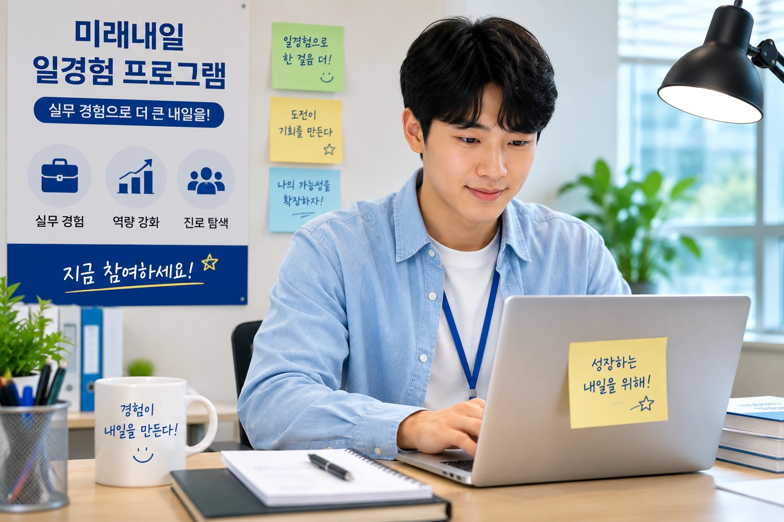 미래내일 일경험 프로그램에 참여한 청년이 실무 경험을 쌓으며 직무 역량을 키우는 모습