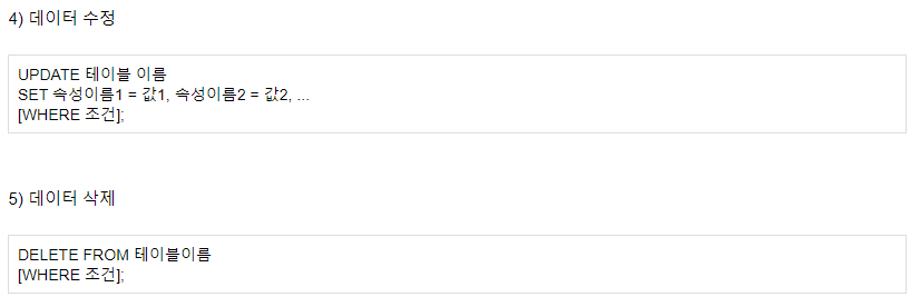 데이터 수정 및 삭제 문법