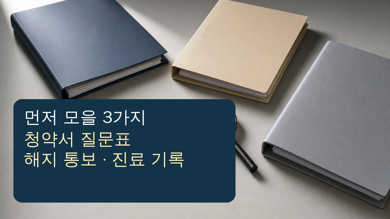 보험 고지의무 분쟁에서 청약서 질문표 해지통보서 진료기록을 모으는 체크 이미지