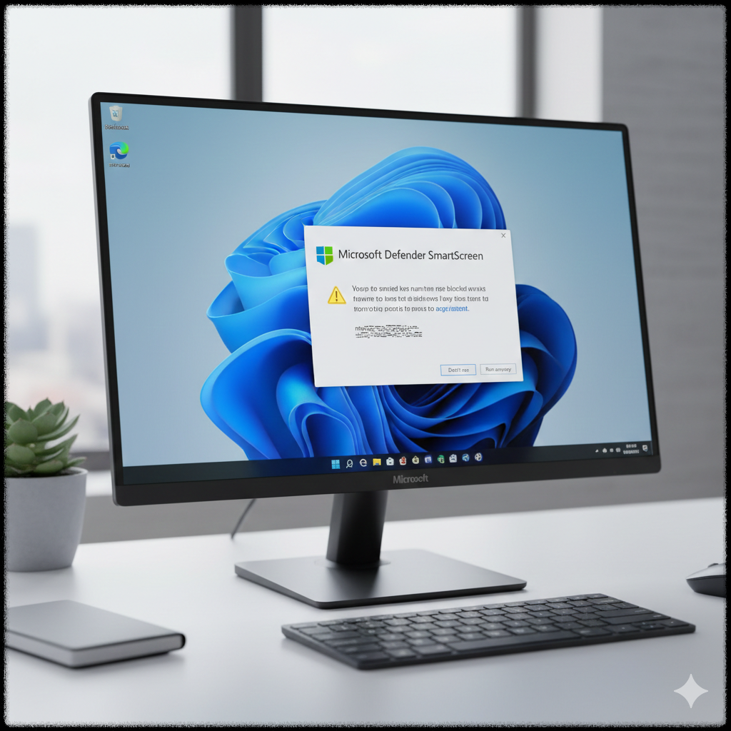 Windows SmartScreen 보안 기능이 파일 실행을 차단한 모습