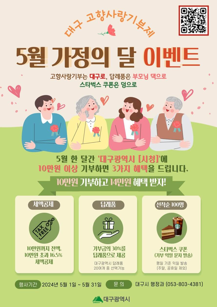 대구시 고향사랑기부하면 기프티콘 증정