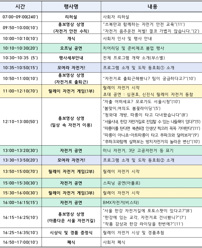 2023 서울 자전거 축제 프로그램