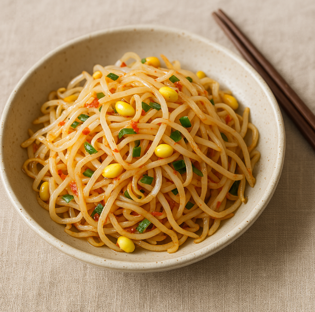 접시에 담긴 콩나물무침 사진