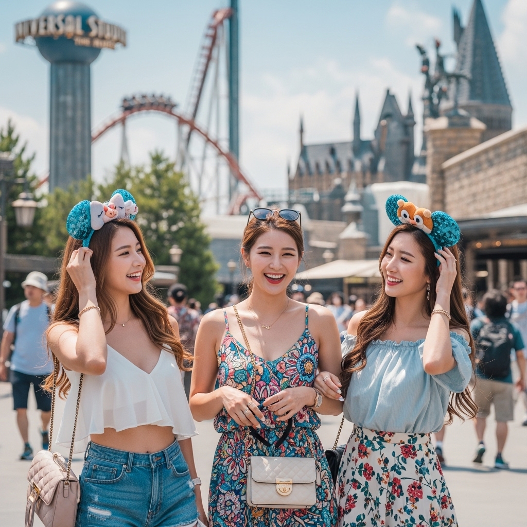 오사카 USJ에서 재밌게 놀고있는 한국인미녀 3명의 모습