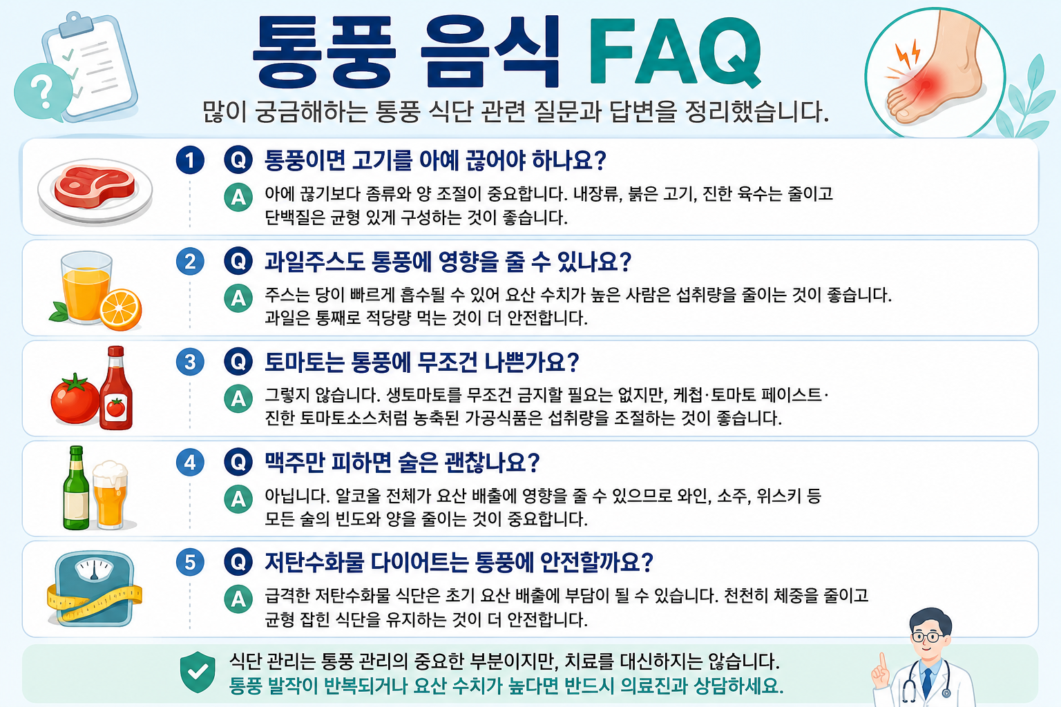 통풍 부르는 음식 정리: 과당 음료&middot;술&middot;토마토&middot;저탄수 식단까지