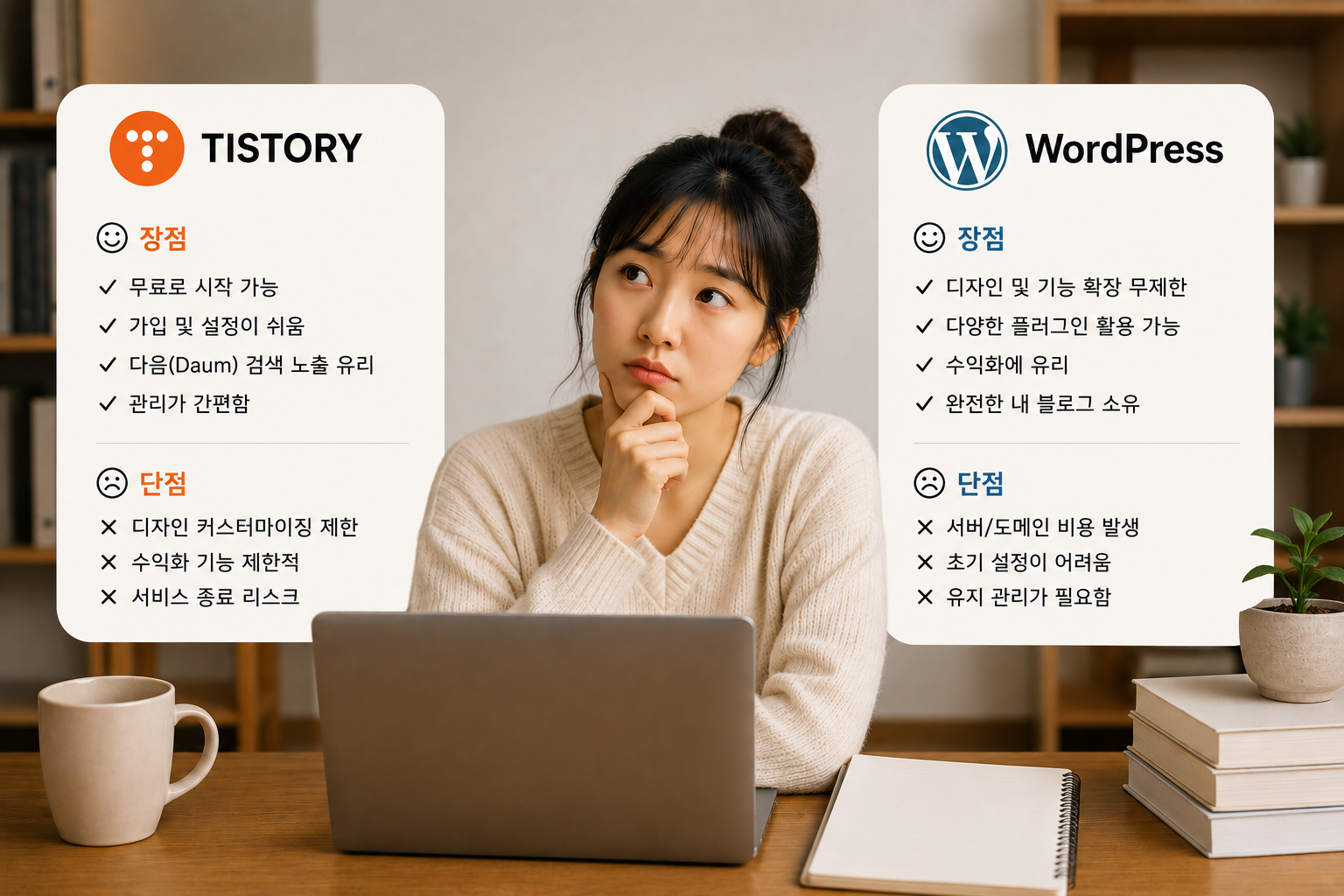 초보 블로거가 티스토리와 워드프레스 중 고민하는 모습