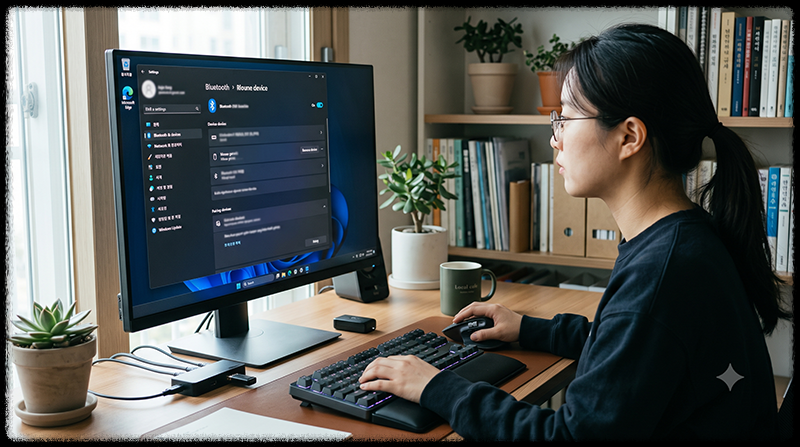 블루투스 장치를 제거한 뒤 다시 페어링하는 Windows 설정 모습