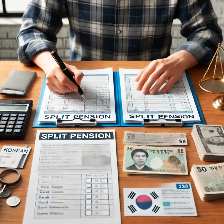 분할연금을 위한 서류를 준비하는 장면