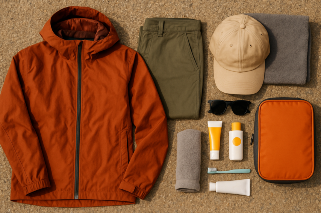 캠핑에서 꼭 챙겨야 할 방풍 자켓과 선크림 등 의류와 개인용품 정리