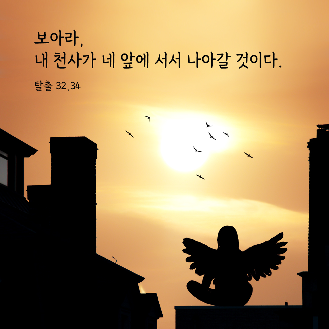 보아라, 내 천사가 네 앞에 서서 나아갈 것이다. (탈출 32,34) 탈출기 성경 말씀 카드 이미지 다운로드