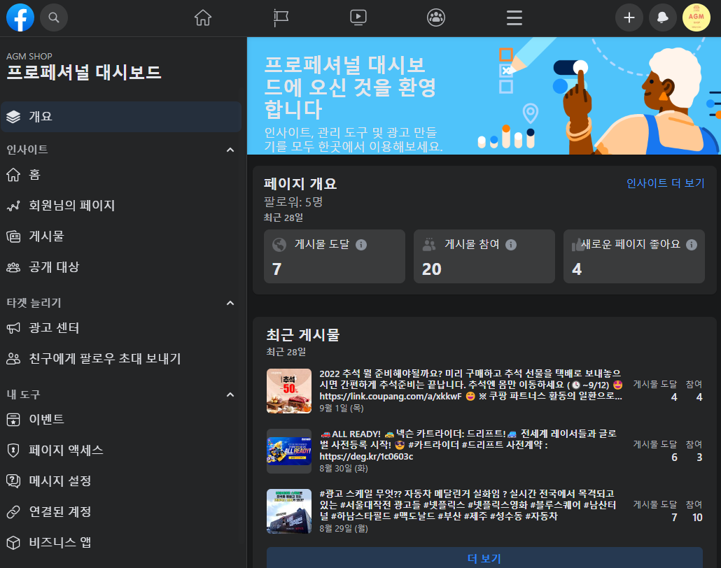 프로페셔널 대시보드 화면 사진