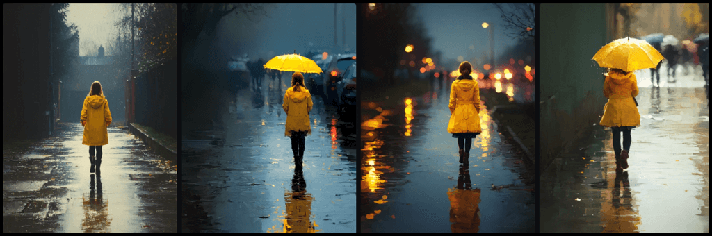 스타일 실험 감성 인물 컷 예시_노란 코트 소녀_Midjourney