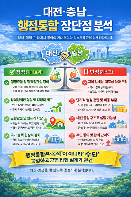 대전·충남 행정통합 장단점 분석