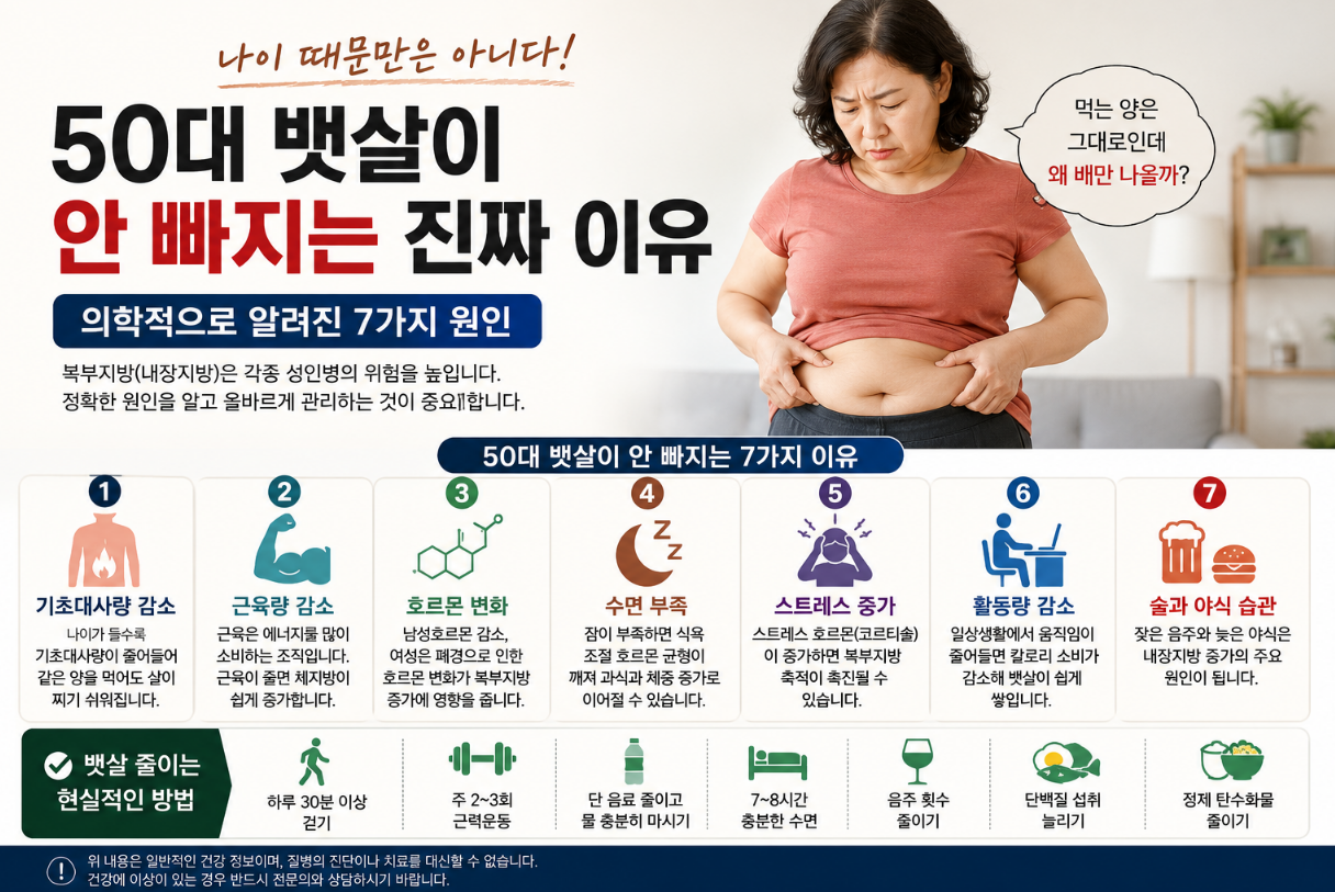 50대 뱃살이 안 빠지는 이유를 이미지화한 그림