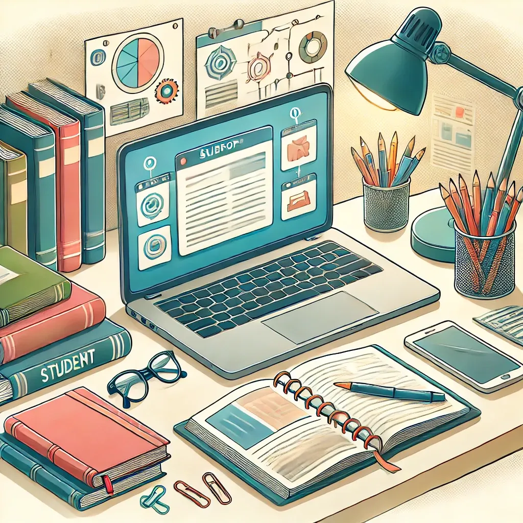 수험생을 위한 노트북과 학습 공간 일러스트