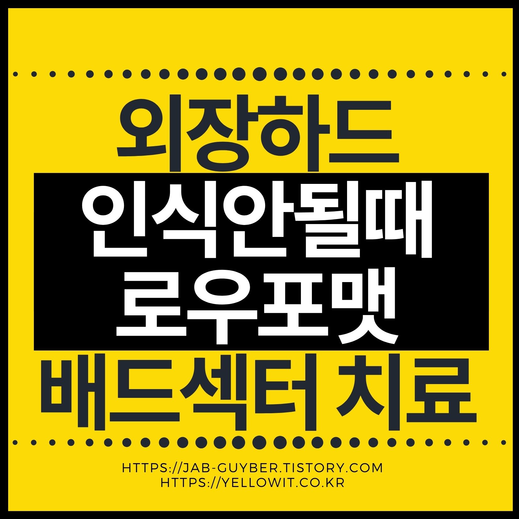 외장하드 인식 안될 때 로우포맷과 배드섹터 복구를 고민하는 상황
