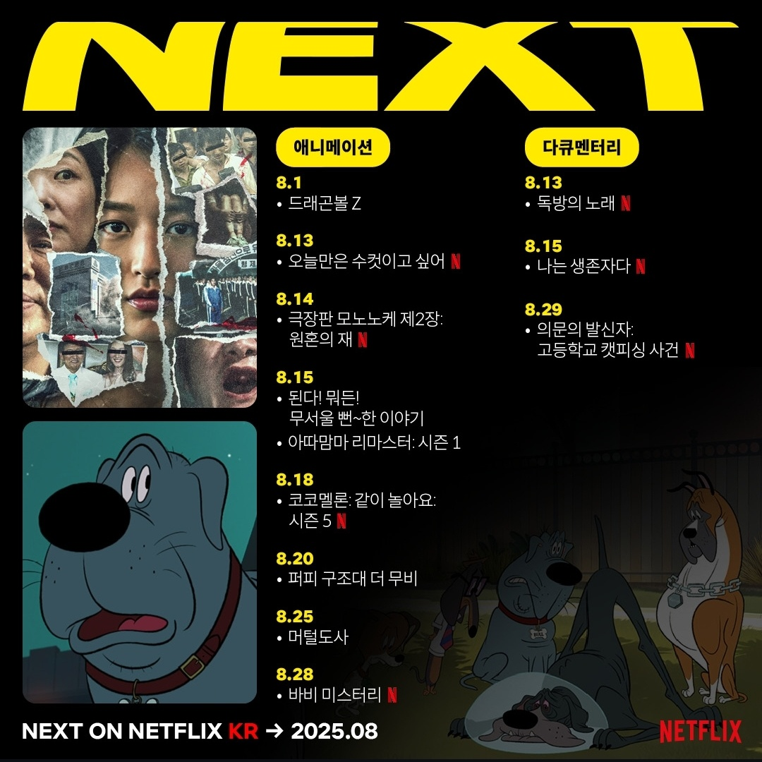 2025년 8월 넷플릭스 애니메이션 시리즈 (사진 출처:넷플릭스)