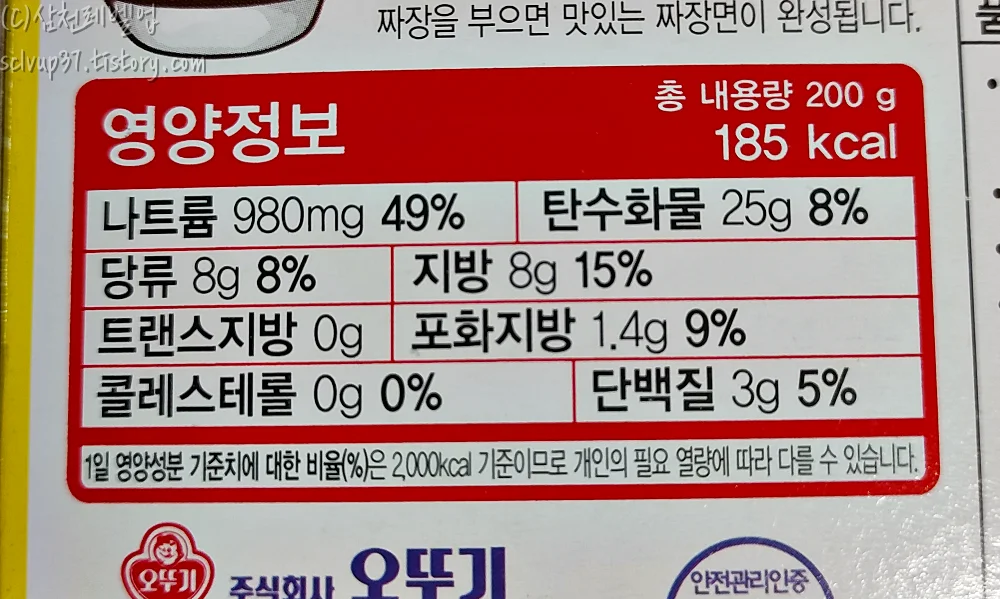 오뚜기-3분-짜장-영양정보