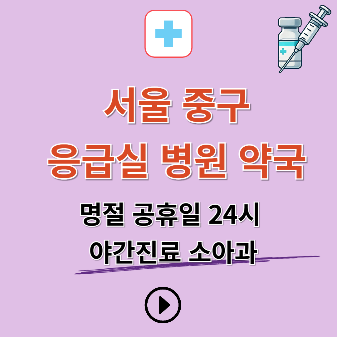 서울 중구 응급실 병원 약국 찾기 (명절 공휴일 24시 야간진료 소아과)