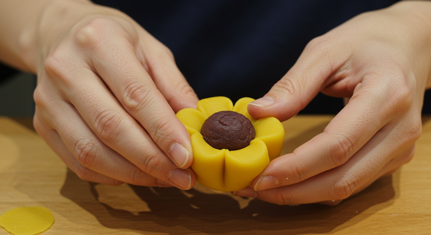 앙금을 빚어 섬세한 꽃 모양을 만드는 과정