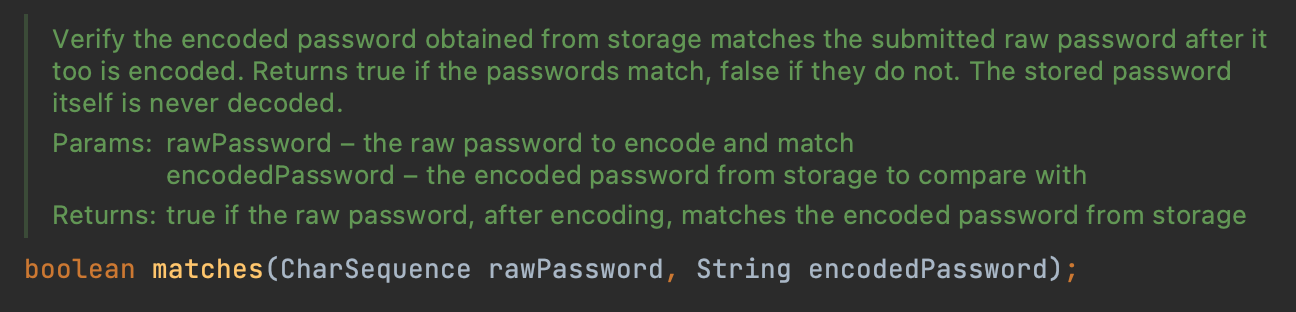 [Spring Boot] PasswordEncoder.mathes() 암호화된 패스워드 비교