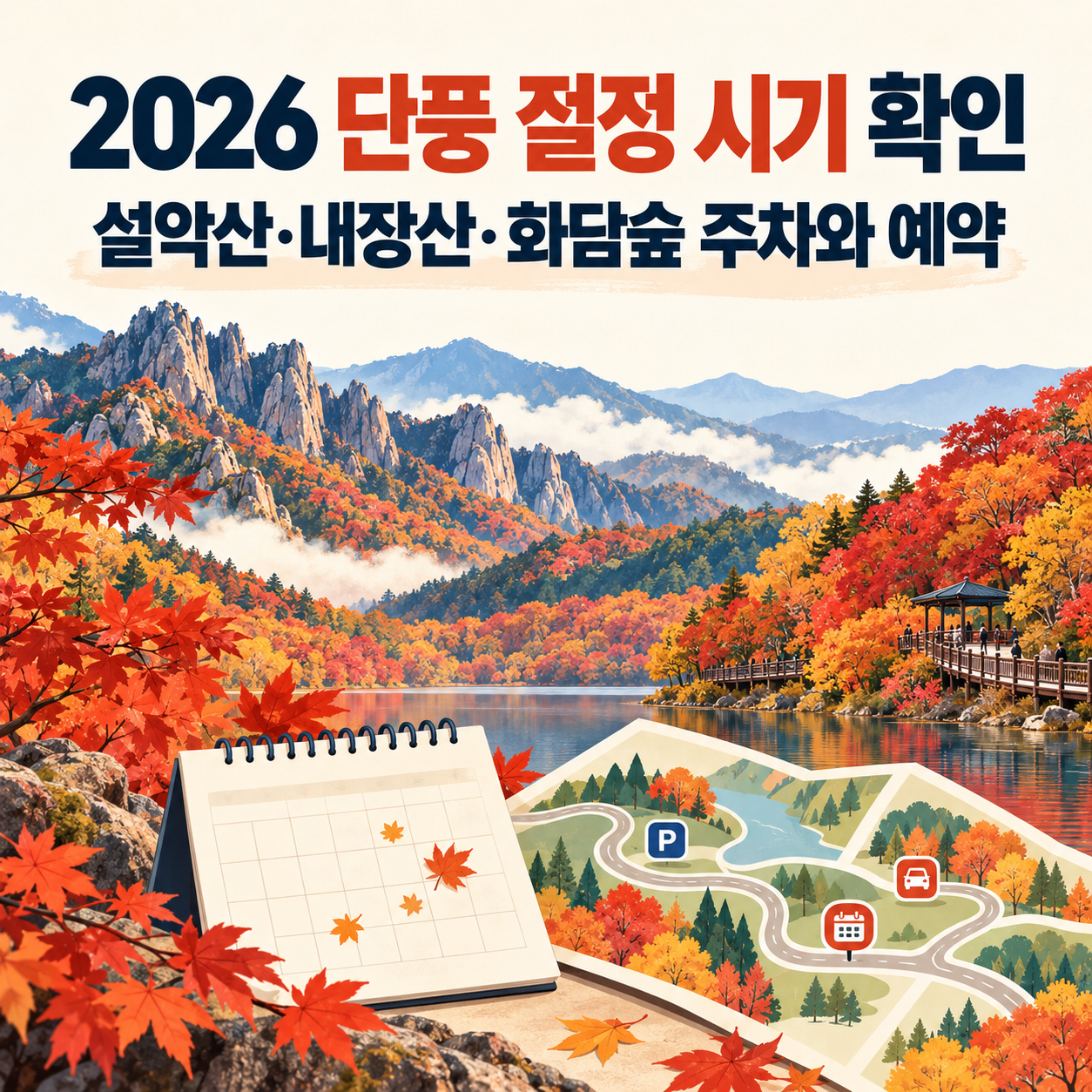 2026 단풍 절정 시기 확인 - 설악산&middot;내장산&middot;화담숲 주차와 예약
