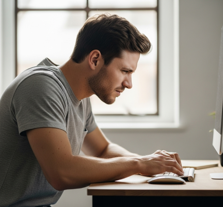 거북목으로 힘들어하는 현대인