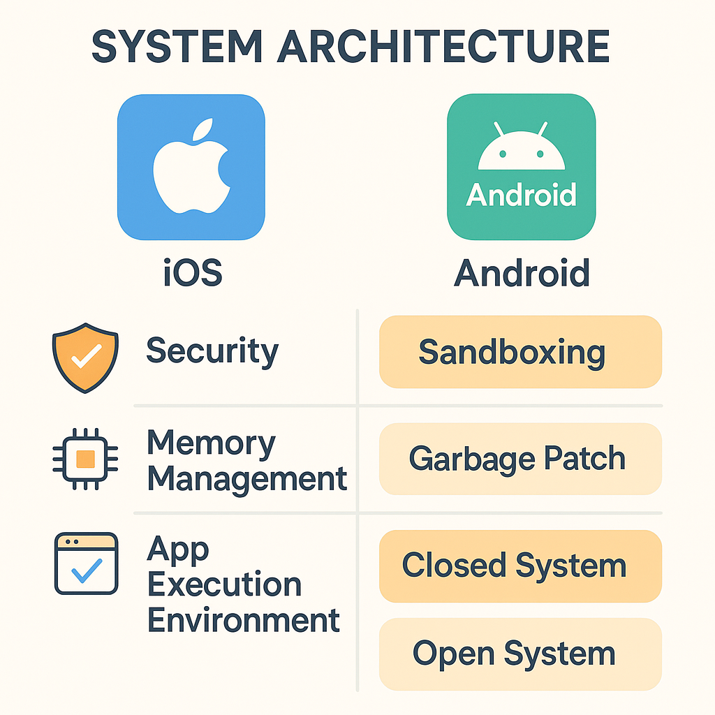 iOS vs 안드로이드 시스템 구조 비교 인포그래픽