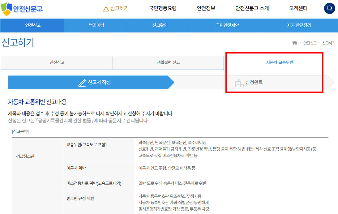 국민신문고 교통위반 신고 방법