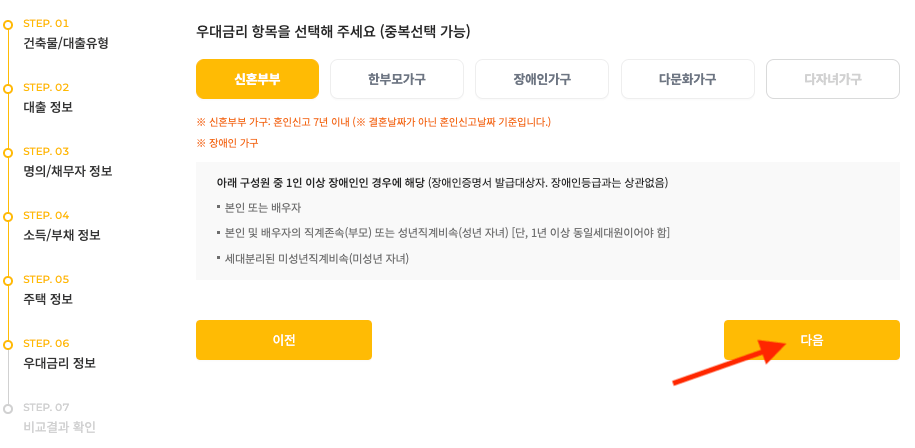 우대금리 정보 선택하기