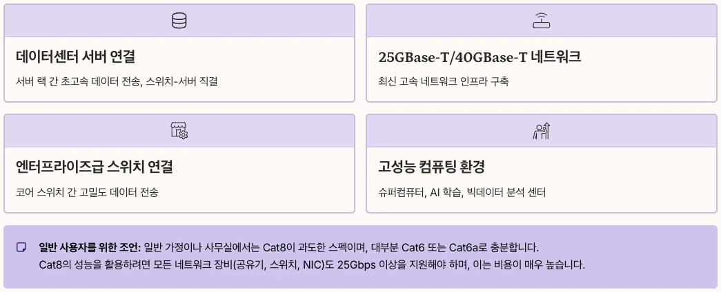 Cat8 추천 용도 내용 정리