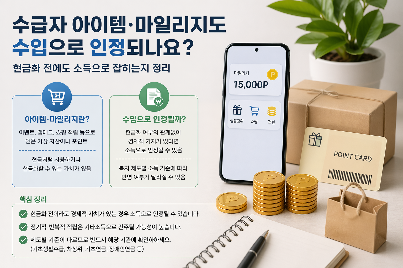 수급자 아이템마일리지도 수입으로 인정되나요? 현금화 전에도 소득으로 잡히는지 정리