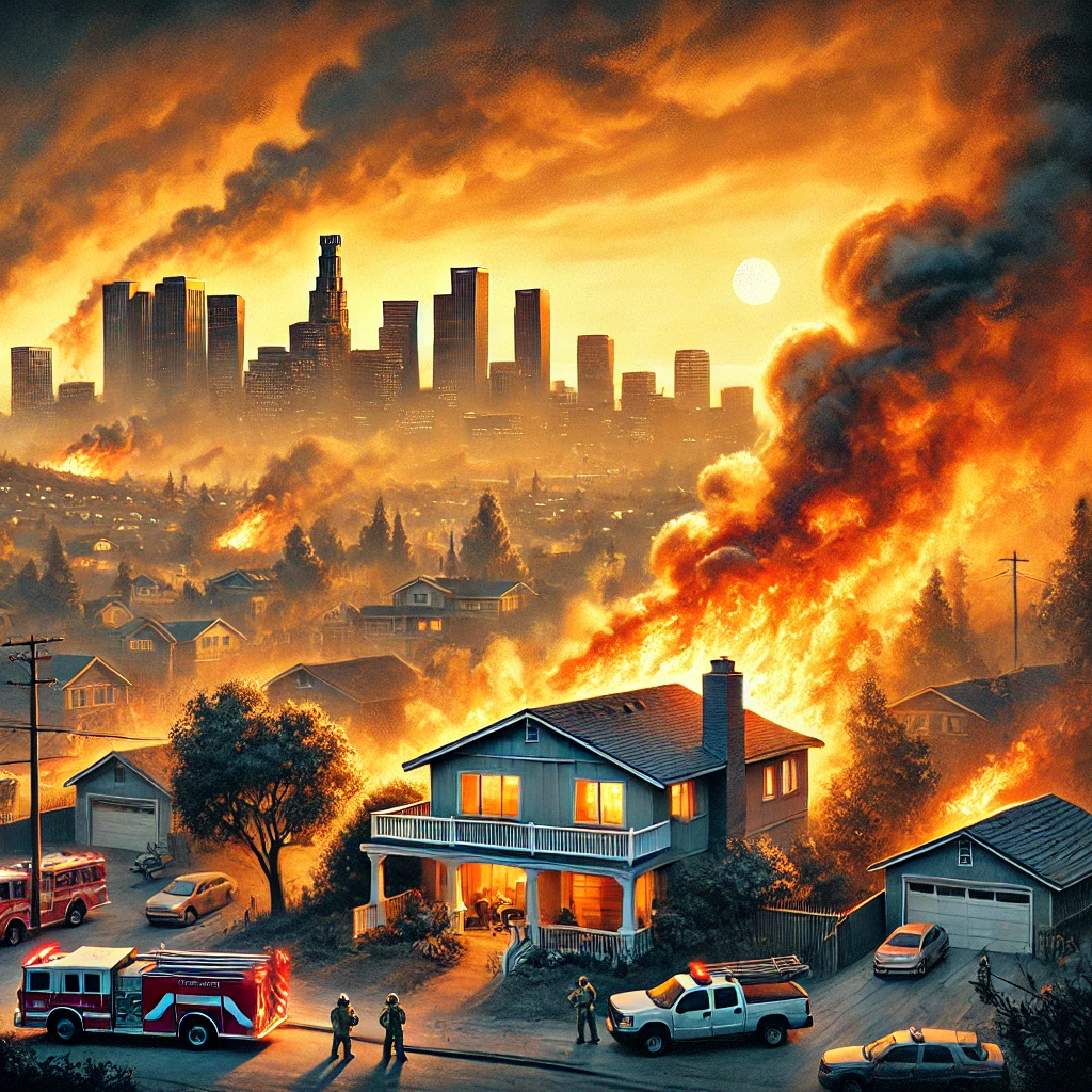 산불로 인해 가정집에 화재가 발생한 이미지