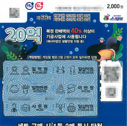 스피또2000 66회 2등 당첨복권