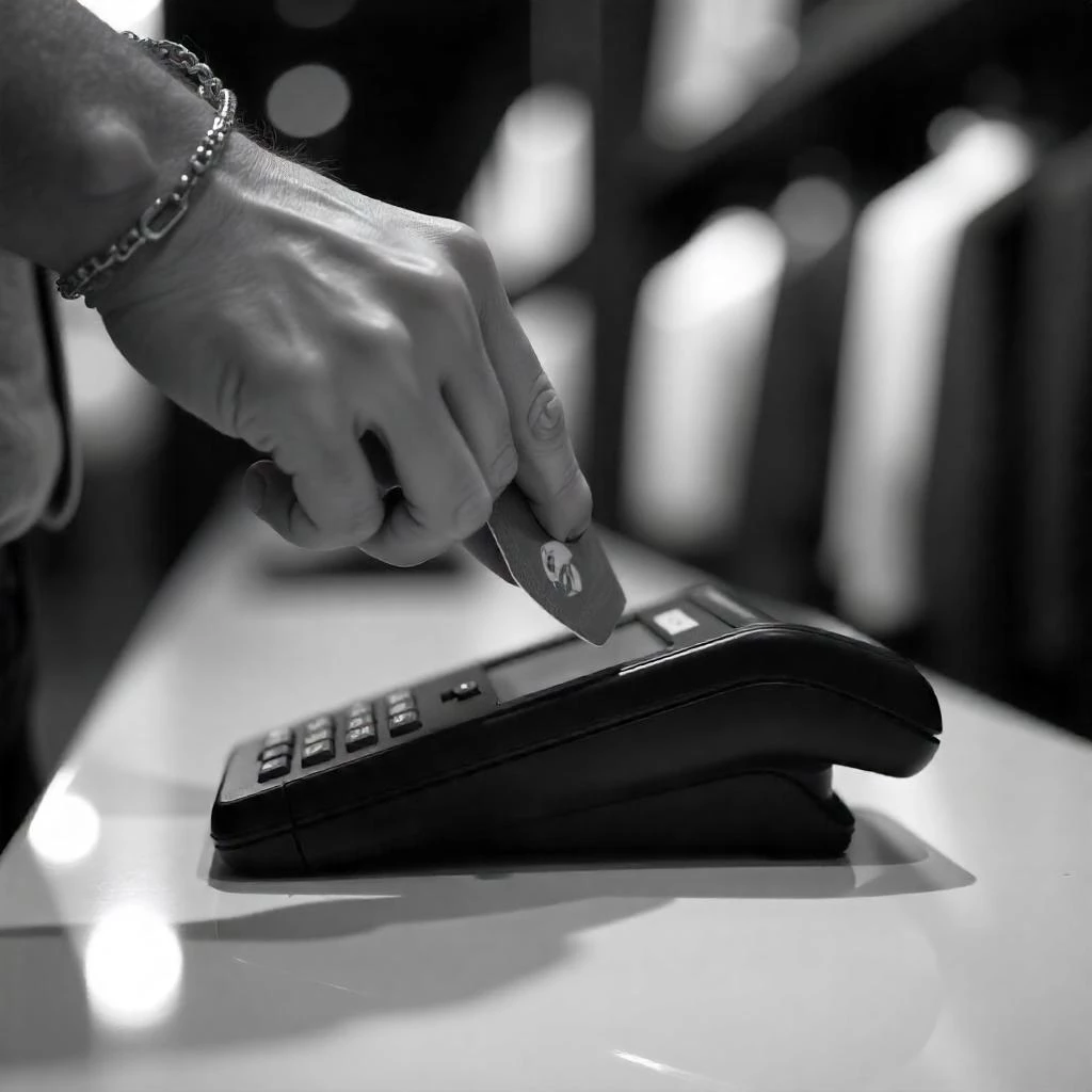 신용카드 리더기에 카드를 긁는 결제 장면