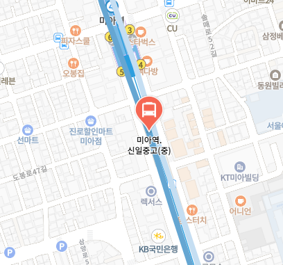 미아역.신일중고에서 인천공항 리무진 공항버스(6102번) 지도 위치